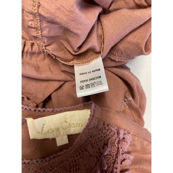 Love Sam Lace & Ruffle Trimmed Scoop Neck  top pink rosewood sz medium - Picture 8 of 8